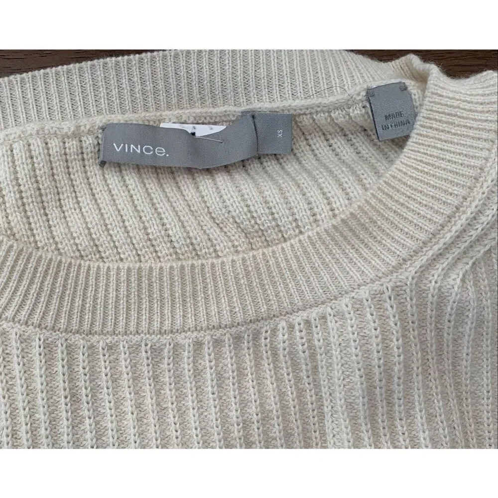 Vince Tie-Back Ribbed cream Cashmere  Blend Crew SWEATER sz XS